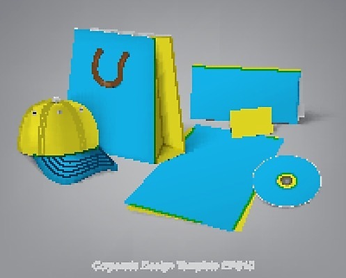 EPS 해외이미지 템플릿 디자인 종이 가방 일러스트 비즈니스 파란색 세트 사무실 노란색 회색 CD 신용카드 오브젝트 문서 페이지 캡모자 해외202004 해외일러스트 모자_잡화 잡화 컬러 금융 파일형식 벡터 이미지허브