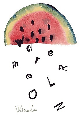 EPS 해외이미지 영어 일러스트 캘리그라피 단면 수채화 수박 사람없음 빨간색 그림 번짐 해외202004 해외일러스트 문자 컬러 과일 파일형식 벡터 효과 이미지허브