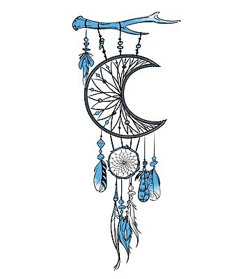 EPS 해외이미지 전통 일러스트 사람없음 장식 파란색 꿈 달 구슬 깃털 부적 드림캐쳐 해외202004 해외일러스트 자연요소 컬러 파일형식 벡터 이미지허브