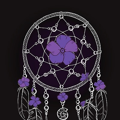 EPS 해외이미지 전통 꽃 일러스트 사람없음 장식 보라색 꿈 흰색 제비꽃 깃털 부적 드림캐쳐 해외202004 해외일러스트 식물 컬러 파일형식 벡터 이미지허브
