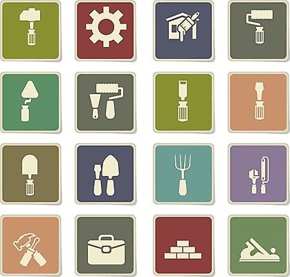 EPS 해외이미지 일러스트 울타리 페인트 도구 붓 선택 망치 모종삽 심볼 롤러 캘리퍼스 해외202004 해외일러스트 컨셉 담장 공구 삽 파일형식 벡터 이미지허브
