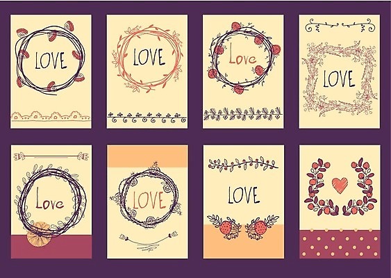 EPS 해외이미지 꽃 일러스트 사랑 사람없음 세트 하트 엽서 리스장식 해외202004 해외일러스트 모양 식물 감정 장식 편지 파일형식 벡터 이미지허브