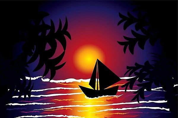 EPS 해외이미지 나무 디자인 실루엣 파도 바다 일러스트 자연 추상 손바닥 미술 풍경 그래픽 빨간색 물 파란색 빛 컬러풀 태양 반사 노란색 보라색 일몰 새벽 보트 저녁 수평선 해외202004 해외일러스트 자연요소 식물 손 컬러 무늬 배_교통 문화예술 촬영기법 노을 야간 생태계 파일형식 벡터 이미지허브