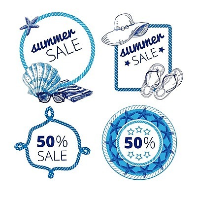 EPS 해외이미지 하늘색 스티커 일러스트 조개 불가사리 사람없음 세트 선글라스 라벨 세일 쪼리 해외202004 해외일러스트 안경 어패류 극피동물 프레임 파란색 샌들 파일형식 벡터 이미지허브