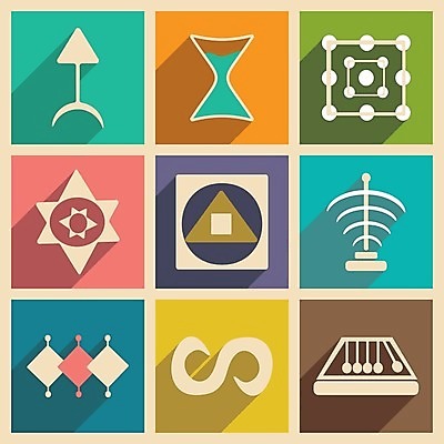 EPS 해외이미지 일러스트 추상 실험 사람없음 세트 컬러풀 구슬 심플 과학기구 과학소품 무한 해외202004 해외일러스트 컬러 무늬 기구 오브젝트 파일형식 벡터 이미지허브