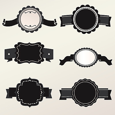 EPS 해외이미지 리본 일러스트 프레임 사람없음 세트 라벨 검은색 빈티지 원형 클래식 고급 해외202004 해외일러스트 도형 컬러 컨셉 파일형식 벡터 이미지허브