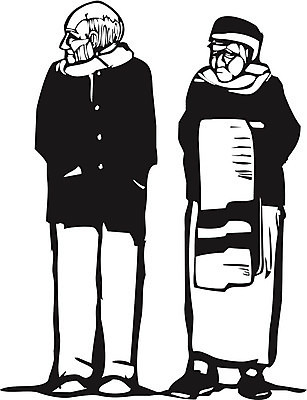 EPS 해외이미지 할아버지 할머니 생각 겨울 일러스트 목도리 추위 과거 목판화 옛날 해외202004 해외일러스트 잡화 계절 여자 노년 남자 컨셉 파일형식 벡터 이미지허브