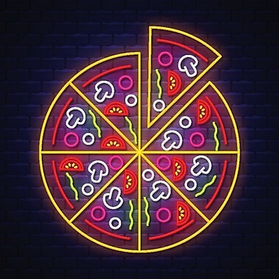 EPS 해외이미지 조각 백그라운드 토마토 일러스트 간판 피자 패스트푸드 사람없음 빛 버섯 분위기 심볼 네온 해외202004 해외일러스트 컨셉 채소 서양음식 인스턴트 파일형식 벡터 이미지허브