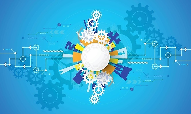 EPS 해외이미지 디자인 컨셉 일러스트 추상 미래 사람없음 그래픽 파란색 디지털 원형 톱니바퀴 해외202004 해외일러스트 도형 컬러 무늬 파일형식 벡터 이미지허브