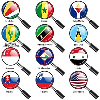 EPS 해외이미지 스티커 일러스트 돋보기 사람없음 세트 세계 미국 깃발 국기 세이셸 싱가폴 슬로바키아 슬로베니아 시리아 해외202004 해외일러스트 유럽 아시아 북아메리카 중동 아프리카 파일형식 벡터 이미지허브