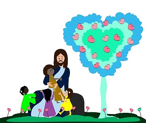 EPS 해외이미지 나무 디자인 행복 종교 어린이 컨셉 일러스트 포옹 대화 사랑 미소 사람 초록색 성경 기쁨 기도 마음 예수 가르침 그룹 영혼 축복 그림 증거 걸음마 고립 단아함 복음 해외202004 해외일러스트 식물 교육 감정 컬러 종교용품 안기 모션 표정 말하기 신_종교 파일형식 벡터 이미지허브