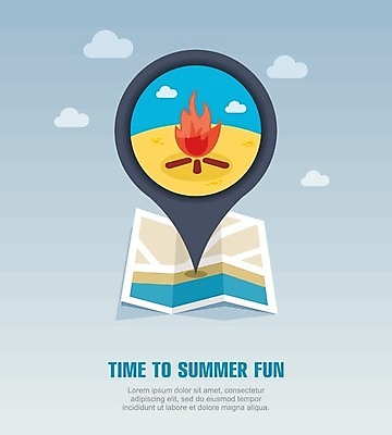 EPS 해외이미지 구름 모래 지도 일러스트 불꽃 해변 사람없음 여름 여름휴가 바캉스 장작 모닥불 해외202004 해외일러스트 자연요소 계절 바다 불 휴가 파일형식 벡터 여름_계절 이미지허브