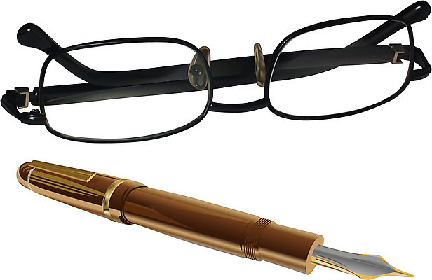 EPS 해외이미지 안경 일러스트 잉크 펜 만년필 황금 고립 해외202004 해외일러스트 잡화 필기구 파일형식 벡터 이미지허브