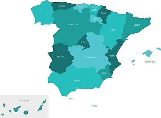EPS 해외이미지 모양 디자인 실루엣 유럽 선 섬 여행 지도 일러스트 파란색 흰색 스페인 지중해 심볼 윤곽 지역 바르셀로나 마드리드 발렌시아 스페인어 안달루시아 전국 지리 터키석 해외202004 해외일러스트 나라 바다 컬러 촬영기법 보석 파일형식 벡터 이미지허브