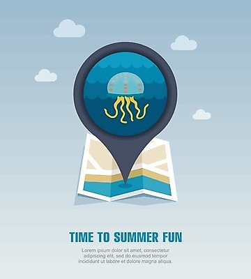 EPS 해외이미지 구름 바다 지도 일러스트 사람없음 여름 여름휴가 바캉스 수중 위치 해파리 해외202004 해외일러스트 자연요소 계절 휴가 자포동물 파일형식 벡터 여름_계절 이미지허브