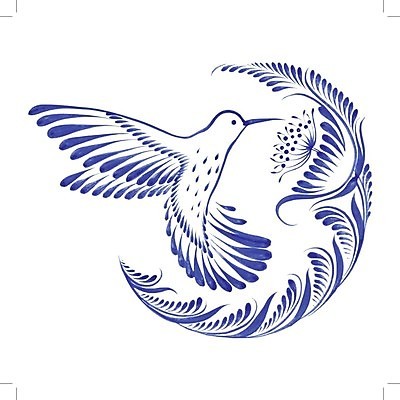 EPS 해외이미지 디자인 꽃 백그라운드 잎 일러스트 조류 수채화 미술 사람없음 파란색 벌새 해외202004 해외일러스트 식물 동물 컬러 문화예술 파일형식 벡터 이미지허브