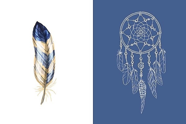 EPS 해외이미지 전통 일러스트 사람없음 장식 파란색 꿈 구슬 깃털 부적 드림캐쳐 해외202004 해외일러스트 컬러 파일형식 벡터 이미지허브