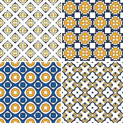 EPS 해외이미지 전통 디자인 패턴 오렌지 일러스트 벽지 추상 장식 파란색 세트 흰색 4 포르투갈 타일 묘사 정사각형 모자이크 스페인어 아라베스크 엘리먼트 튀니지 해외202004 해외일러스트 도형 유럽 컬러 무늬 과일 아프리카 숫자 파일형식 벡터 이미지허브
