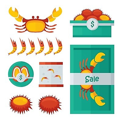 EPS 해외이미지 동물 디자인 바다 컨셉 일러스트 조개 새우 어류 사람없음 파란색 갈색 게 흰색 신선 시장 만화 수집 달팽이 고립 해외202004 해외일러스트 컬러 어패류 연체동물 갑각류 수중동물 파일형식 벡터 이미지허브