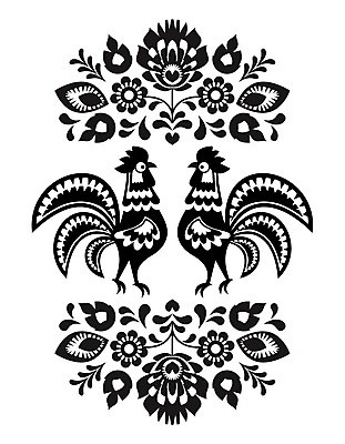 EPS 해외이미지 전통 꽃 패턴 일러스트 흑백 사람없음 화려 폴란드 해외202004 해외일러스트 식물 유럽 컨셉 무늬 촬영기법 파일형식 벡터 이미지허브