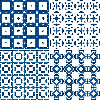 EPS 해외이미지 전통 디자인 패턴 일러스트 벽지 추상 장식 파란색 세트 흰색 4 포르투갈 타일 묘사 정사각형 모자이크 스페인어 아라베스크 엘리먼트 튀니지 해외202004 해외일러스트 도형 유럽 컬러 무늬 아프리카 숫자 파일형식 벡터 이미지허브