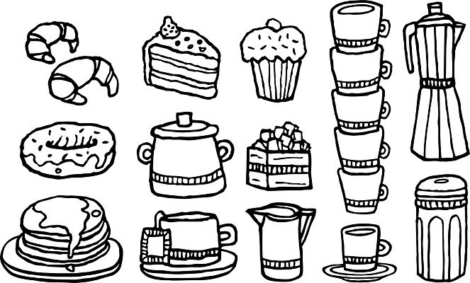 EPS 해외이미지 식기 커피 음료 음식 일러스트 컵 세트 케이크 카페 우유 도넛 차 달콤 아침식사 설탕 머핀 팬케이크 필기체 해외202004 해외일러스트 문자 빵 디저트 유제품 상점 식사 맛 파일형식 벡터 이미지허브