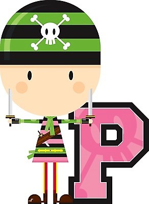 EPS 해외이미지 알파벳 영어 교육 일러스트 P 만화 편지 선원 해적 불법복제 해골모형 반다나 해외202004 해외일러스트 문자 모형 도둑 파일형식 벡터 헤어액세사리 장신구 장식 범인 범죄 이미지허브