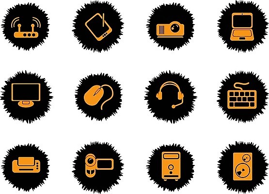 EPS 해외이미지 인터넷 일러스트 무선통신 노트북 컴퓨터 카메라 모니터 검은색 헤드폰 자료 소리 장비 흰색 키보드 심볼 심플 정보매체 해외202004 해외일러스트 컬러 음향기기 통신 전자제품 파일형식 벡터 이미지허브