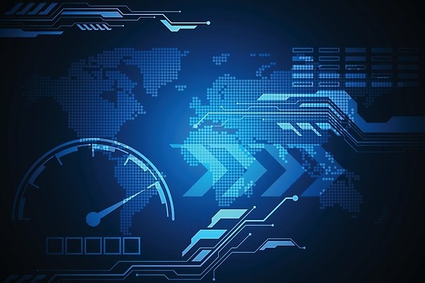 EPS 해외이미지 디자인 컨셉 세계지도 일러스트 추상 미래 사람없음 그래픽 파란색 디지털 속도계 해외202004 해외일러스트 컬러 지도 무늬 세계 파일형식 벡터 이미지허브