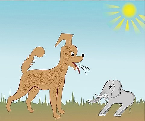 EPS 해외이미지 일러스트 코끼리 분노 개 작음 큼 공격 무서움 혀 우화 해외202004 해외일러스트 감정 포유류 모션 입 크기 파일형식 벡터 이미지허브