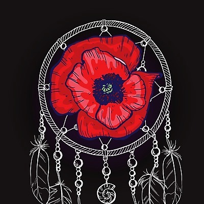 EPS 해외이미지 전통 꽃 일러스트 사람없음 장식 빨간색 검은색 꿈 깃털 양귀비 부적 드림캐쳐 해외202004 해외일러스트 식물 컬러 파일형식 벡터 이미지허브