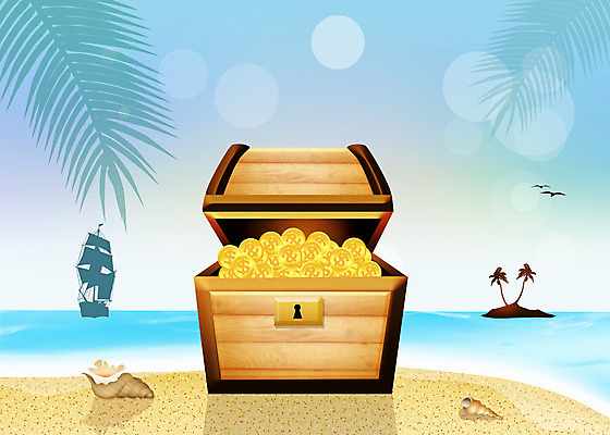 포토 JPG 해외이미지 모래 바다 섬 일러스트 자연 사람없음 상자 동전 행운 사냥 해적 보물 욕심 궤 해골모형 해외202004 해외포토 컨셉 돈 모형 도둑 생태계 파일형식 이미지허브