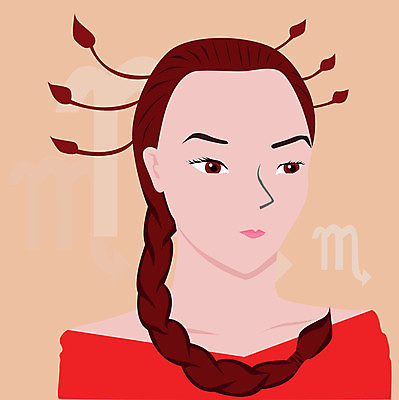 EPS 해외이미지 여자 일러스트 빨간색 심볼 사인 점성술 공상 전갈자리 해외202004 해외일러스트 컬러 사람 별자리 파일형식 벡터 이미지허브