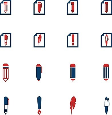 EPS 해외이미지 일러스트 사람없음 빨간색 파란색 픽토그램 필기구 연필 펜 볼펜 만년필 심볼 문서 깃펜 해외202004 해외일러스트 컬러 문구용품 학용품 파일형식 벡터 이미지허브