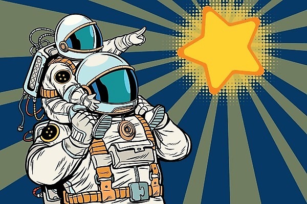 EPS 해외이미지 전신 남자 별 일러스트 가족 상반신 성인 두명 파란색 우주 우주비행사 가리킴 아기 팝아트 우주복 카툰스타일 해외202004 해외일러스트 자연요소 옷 컬러 관계 사람 손짓 그림 파일형식 벡터 이미지허브