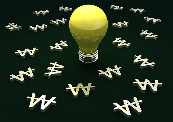 PSD 편집이미지 기호 상징 백그라운드 비즈니스 전구 상상 조명 아이디어 사람없음 컴퓨터그래픽 그래픽 금융 경제 3D소스 3D 원화 화폐기호 입체 오브젝트 백열등 편집소스 편집3D 문자 컨셉 돈 화폐 디지털합성 파일형식