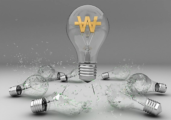 PSD 편집이미지 기호 상징 백그라운드 비즈니스 전구 상상 조명 아이디어 사람없음 컴퓨터그래픽 그래픽 금융 경제 3D소스 3D 손상 원화 화폐기호 파편 입체 오브젝트 백열등 유리조각 편집소스 편집3D 문자 컨셉 돈 화폐 디지털합성 파일형식