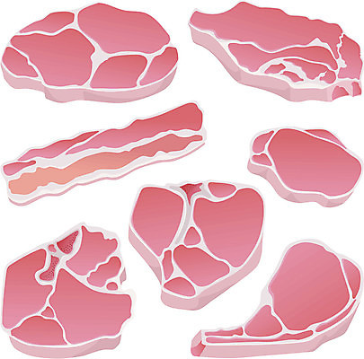 EPS 해외이미지 음식 분홍색 조각 일러스트 육류 돼지고기 스테이크 허리 날것 베이컨 바비큐립 고립 생식 해외202004 해외일러스트 컬러 식재료 서양음식 신체부위 바비큐 파일형식 벡터 이미지허브