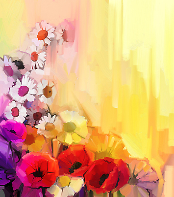 JPG 해외이미지 꽃 일러스트 사람없음 그림 데이지 손그림 양귀비 유화 해외202004 해외일러스트 식물 미술 파일형식 이미지허브