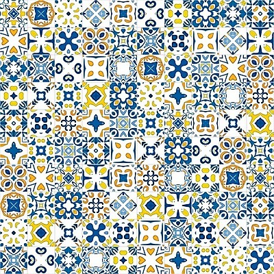 EPS 해외이미지 전통 디자인 패턴 오렌지 일러스트 벽지 추상 장식 파란색 노란색 흰색 포르투갈 타일 묘사 정사각형 모자이크 스페인어 아라베스크 엘리먼트 튀니지 해외202004 해외일러스트 도형 유럽 컬러 무늬 과일 아프리카 파일형식 벡터 이미지허브