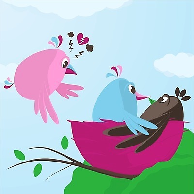 EPS 해외이미지 디자인 커플 여자 남자 분홍색 일러스트 조류 그래픽 파란색 컬러풀 잡기 쌍 둥지 만화 깃털 발견 해외202004 해외일러스트 동물 컬러 관계 모션 사람 파일형식 벡터 이미지허브