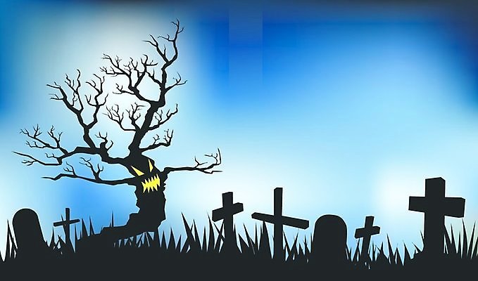 EPS 해외이미지 나무 배너 일러스트 휴가 파란색 할로윈 달 무덤 야간 무서움 악마 만화 가득함 나쁜 오싹 해외202004 해외일러스트 자연요소 식물 감정 컬러 파일형식 벡터 이미지허브