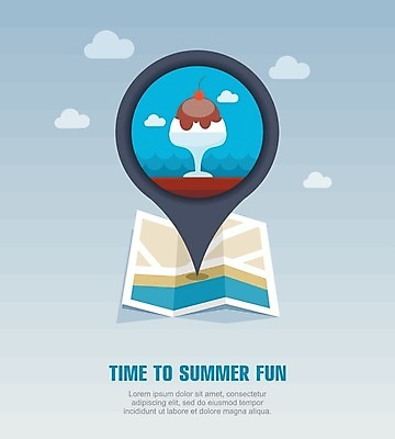 EPS 해외이미지 구름 바다 지도 일러스트 아이스크림 사람없음 여름 여름휴가 바캉스 사인 위치 아이스크림그릇 해외202004 해외일러스트 자연요소 그릇 계절 휴가 디저트 파일형식 벡터 여름_계절 이미지허브