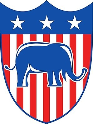 EPS 해외이미지 동물 일러스트 코끼리 그래픽 미국 깃발 성조기 복고 방패 공화국 마스코트 해외202004 해외일러스트 나라 북아메리카 포유류 국기 파일형식 벡터 이미지허브