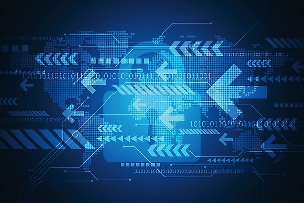 EPS 해외이미지 디자인 화살표 컨셉 일러스트 추상 미래 자물쇠 사람없음 그래픽 파란색 디지털 보안 해외202004 해외일러스트 컬러 무늬 안전 파일형식 벡터 이미지허브