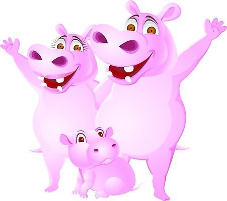 EPS 해외이미지 동물 야생동물 새끼 분홍색 일러스트 가족 엄마 세마리 서기 사람없음 인사 아빠 하마 해외202004 해외일러스트 컬러 포유류 관계 모션 3 예절 파일형식 벡터 이미지허브