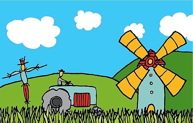 EPS 해외이미지 밭 농업 일러스트 자연 야외 농작물 컬러풀 풍차 수확 농촌 작업 만화 언덕 트랙터 쟁기 해외202004 해외일러스트 산업 컬러 시골 농기계 생태계 특수차량 파일형식 벡터 이미지허브