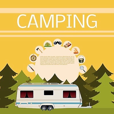EPS 해외이미지 도로 일러스트 하늘 텐트 사람없음 여름 캠핑 숲 카라반 해외202004 해외일러스트 계절 길 교통시설 레저 캠핑도구 캠핑카 파일형식 벡터 이미지허브