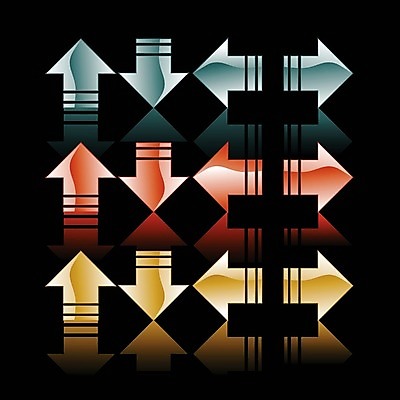 EPS 해외이미지 디자인 인터넷 일러스트 유리 버튼 화살 빨간색 파란색 세트 반사 노란색 3D 디지털 웹 심볼 사인 해외202004 해외일러스트 컬러 재질 디지털합성 파일형식 벡터 이미지허브