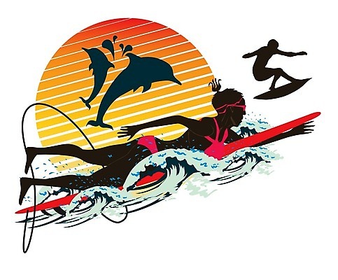 EPS 해외이미지 전신 여자 남자 파도 일러스트 사람 성인 두명 일몰 서핑보드 서핑 돌고래 서퍼 성인만 해외202004 해외일러스트 바다 포유류 운동선수 노을 수중동물 수상스포츠 보드_스포츠 파일형식 벡터 이미지허브